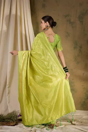 Refreshing pista green banarasi silk saree with weaving work