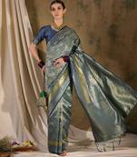 Sophisticated grey banarasi silk saree with weaving work