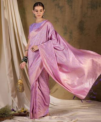 Exquisite lavender banarasi silk saree with weaving work 2