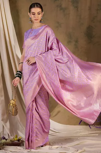 Exquisite lavender banarasi silk saree with weaving work