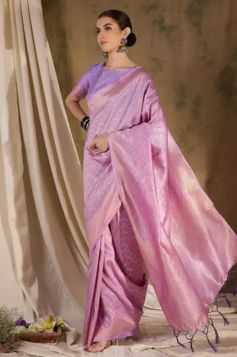 Exquisite lavender banarasi silk saree with weaving work