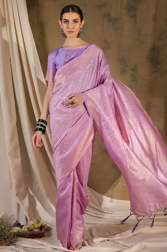 Exquisite lavender banarasi silk saree with weaving work