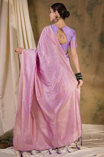 Exquisite lavender banarasi silk saree with weaving work
