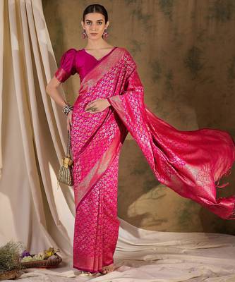 Radiant pink banarasi silk saree with weaving work 1