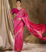Radiant pink banarasi silk saree with weaving work