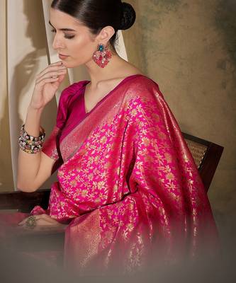 Radiant pink banarasi silk saree with weaving work 2