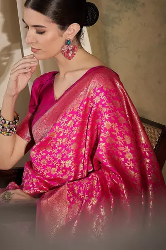 Radiant pink banarasi silk saree with weaving work