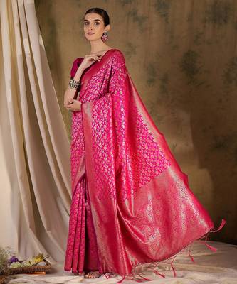 Radiant pink banarasi silk saree with weaving work 3