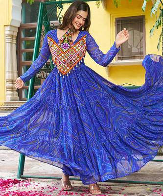 navratri Royal blue bandhani gown  1