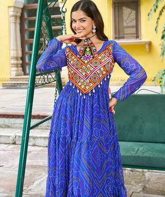 navratri Royal blue bandhani gown  2