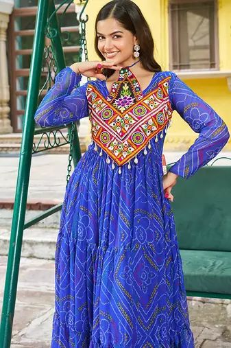 navratri Royal blue bandhani gown 
