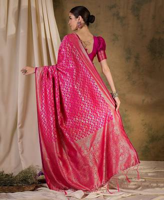 Radiant pink banarasi silk saree with weaving work 5