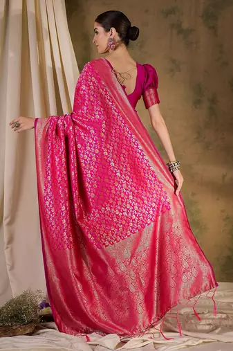 Radiant pink banarasi silk saree with weaving work