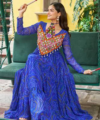 navratri Royal blue bandhani gown  3
