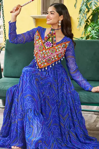 navratri Royal blue bandhani gown 