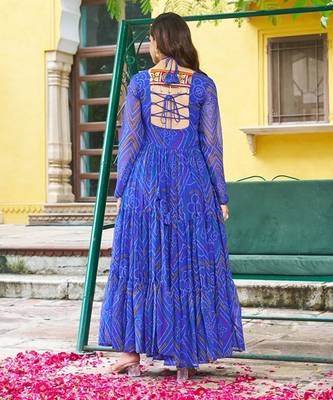 navratri Royal blue bandhani gown  4