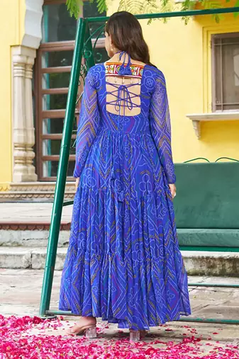 navratri Royal blue bandhani gown 