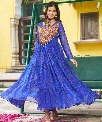navratri Royal blue bandhani gown  5