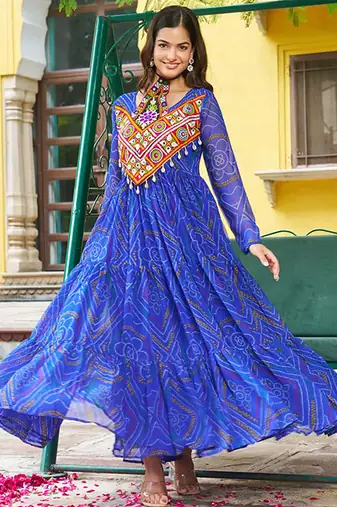 navratri Royal blue bandhani gown 