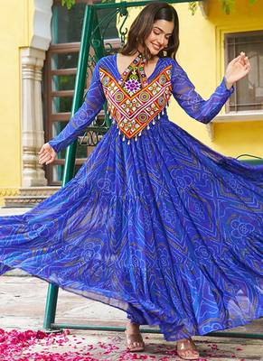 navratri Royal blue bandhani gown  6