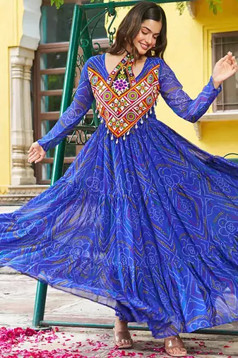 navratri Royal blue bandhani gown 