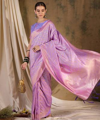 Lovely light violet banarasi silk saree with weaving work 1