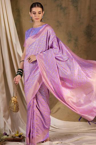 Lovely light violet banarasi silk saree with weaving work