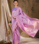 Lovely light violet banarasi silk saree with weaving work