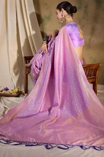 Lovely light violet banarasi silk saree with weaving work