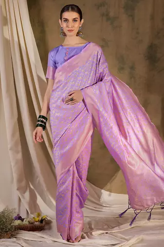 Lovely light violet banarasi silk saree with weaving work