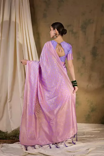Lovely light violet banarasi silk saree with weaving work