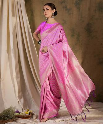Feminine baby pink banarasi silk saree with weaving work 1