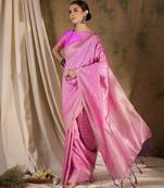 Feminine baby pink banarasi silk saree with weaving work