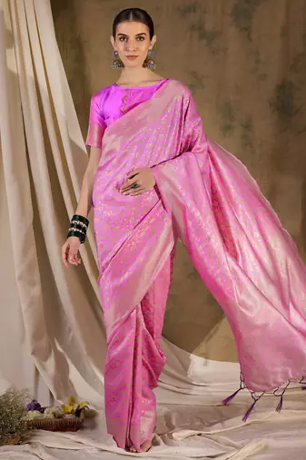 Feminine baby pink banarasi silk saree with weaving work