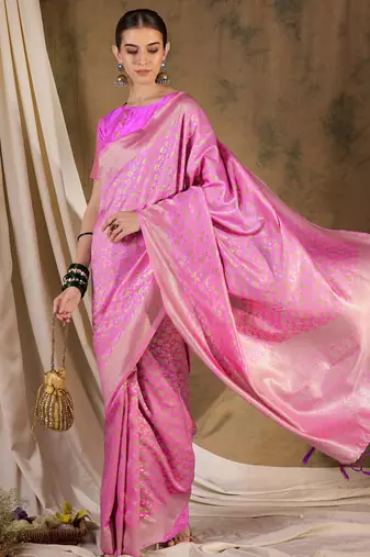 Feminine baby pink banarasi silk saree with weaving work