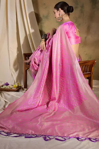 Feminine baby pink banarasi silk saree with weaving work