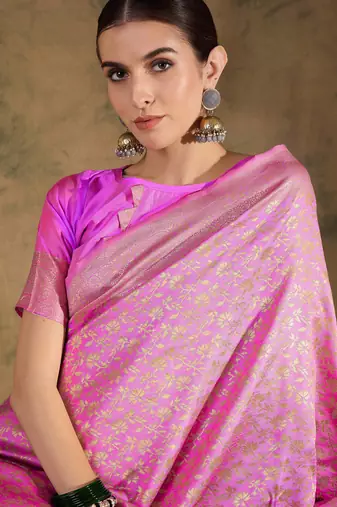 Feminine baby pink banarasi silk saree with weaving work