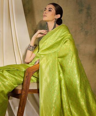 Serene pista green banarasi silk saree with weaving work 1
