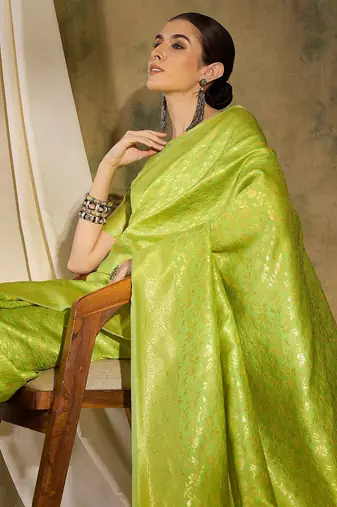 Serene pista green banarasi silk saree with weaving work