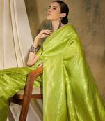 Serene pista green banarasi silk saree with weaving work