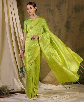 Serene pista green banarasi silk saree with weaving work 2
