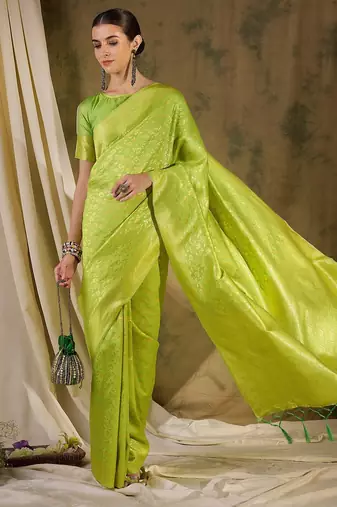 Serene pista green banarasi silk saree with weaving work