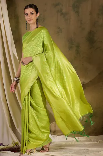 Serene pista green banarasi silk saree with weaving work