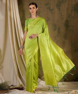 Serene pista green banarasi silk saree with weaving work 4