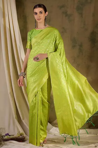 Serene pista green banarasi silk saree with weaving work