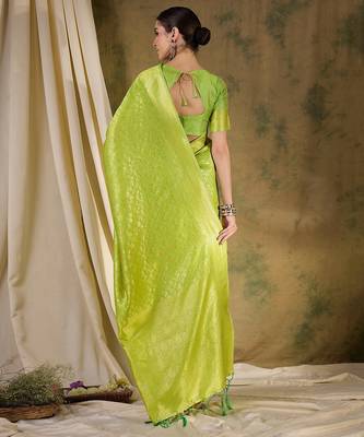 Serene pista green banarasi silk saree with weaving work 5