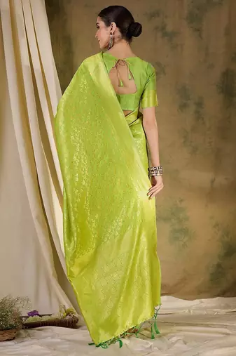 Serene pista green banarasi silk saree with weaving work
