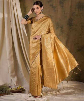 Timeless cream banarasi silk saree with weaving work 3