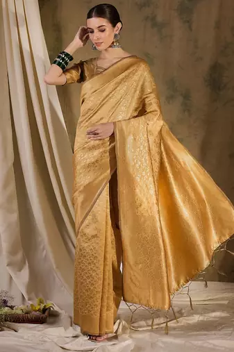 Timeless cream banarasi silk saree with weaving work
