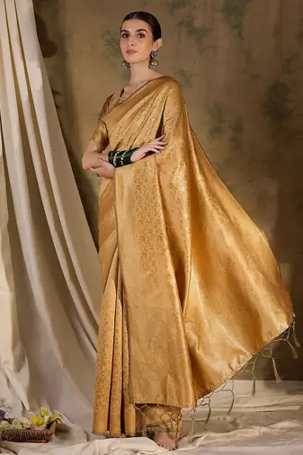Timeless cream banarasi silk saree with weaving work